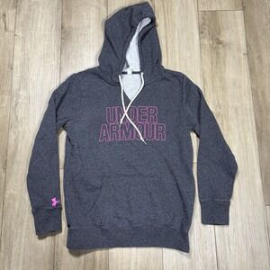 Under Armour Hoodie Women's Small Gray Pink Long Sleeve Pullover Sweatshirt